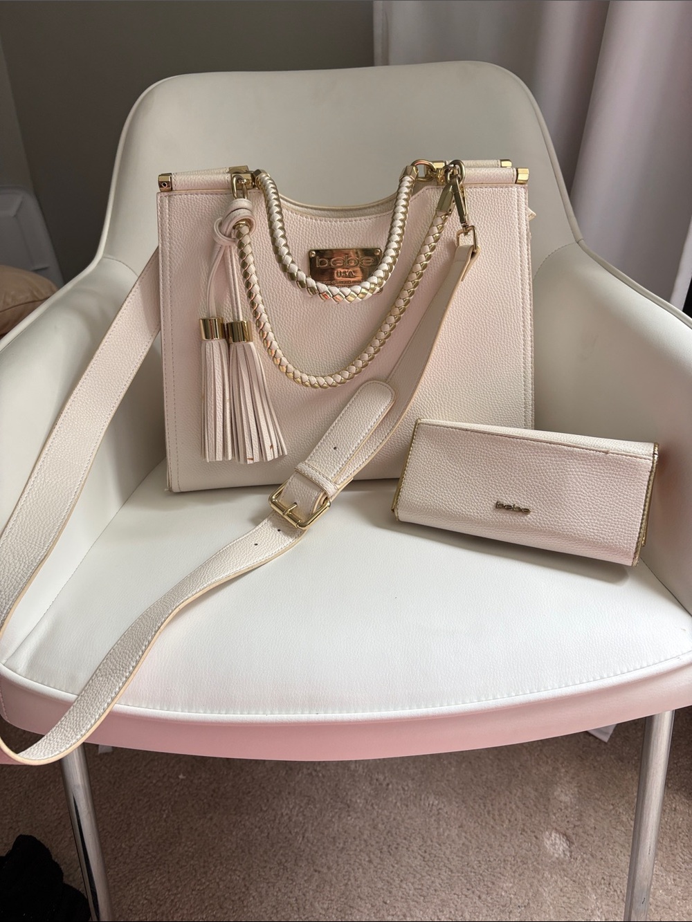 Bebe Leather Shoulder Bag with Tassel & Matching Wallet